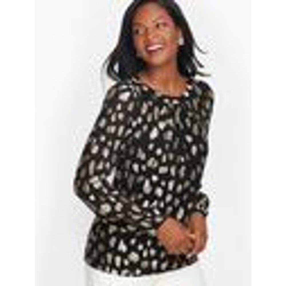 Talbots | Black & Silver, Clip Dot, Tie Back Blouse | Size Petite XL